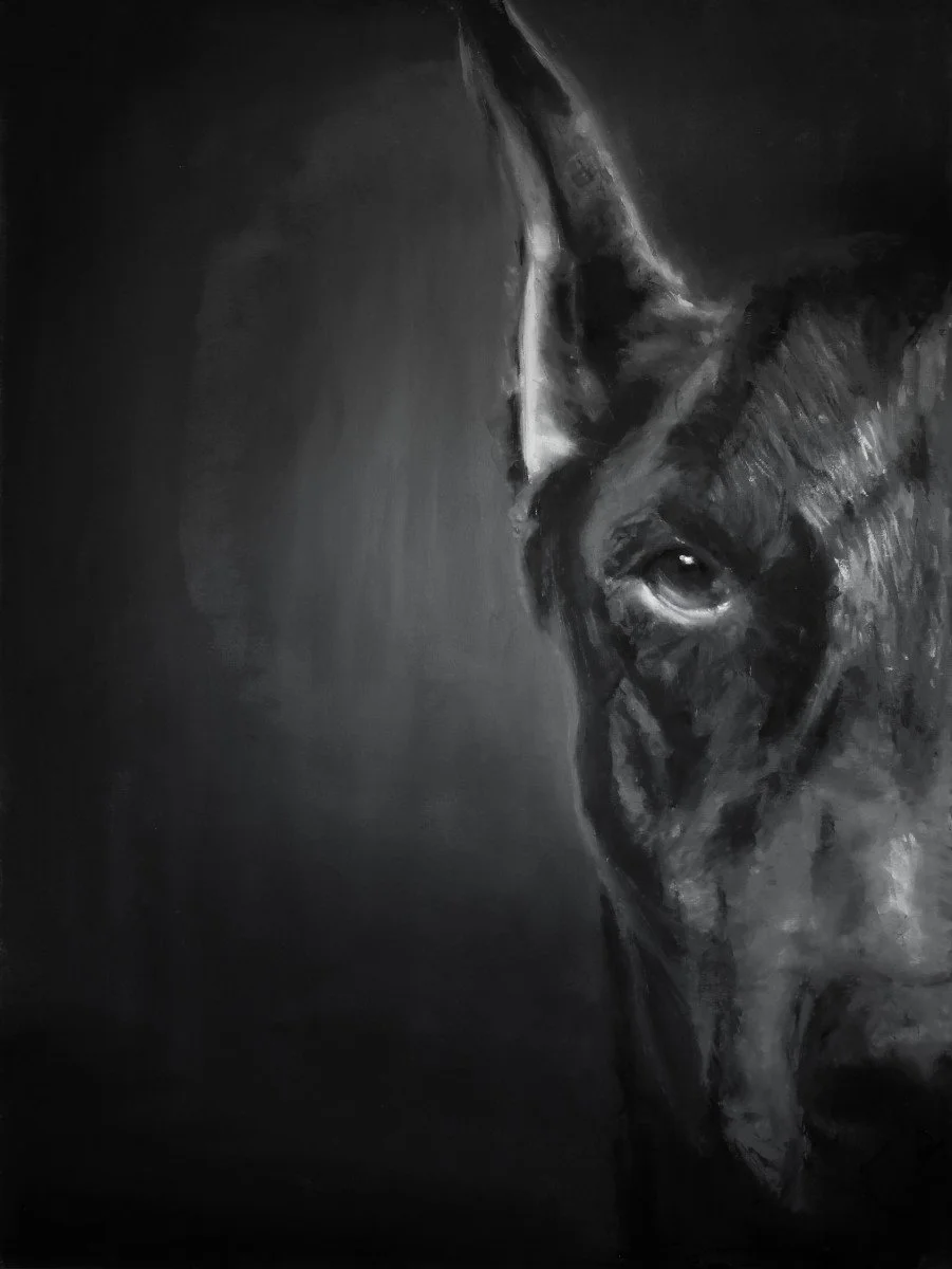 Doberman Pinscher | Oil on Canvas | 48” x 36” — Gray Sky Gallery
